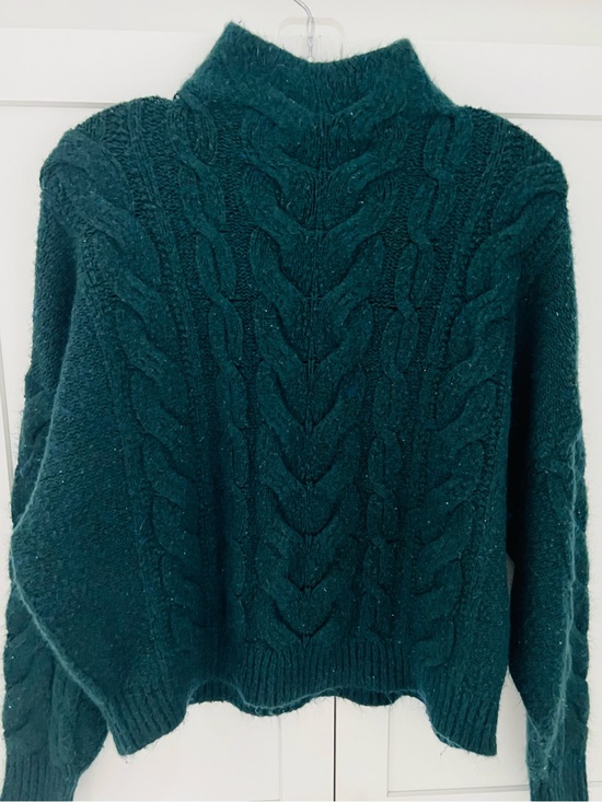 point sur Sweaters - POINT SUR J CREW Cable Knit Mock Neck Sweater Pullover Green Deep Teal Sz Small